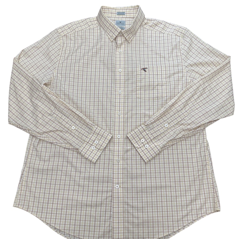 Genteal Button Down Shirt Mens XL Tan Plaid Wrinkle Resistant Cotton Long Sleeve
